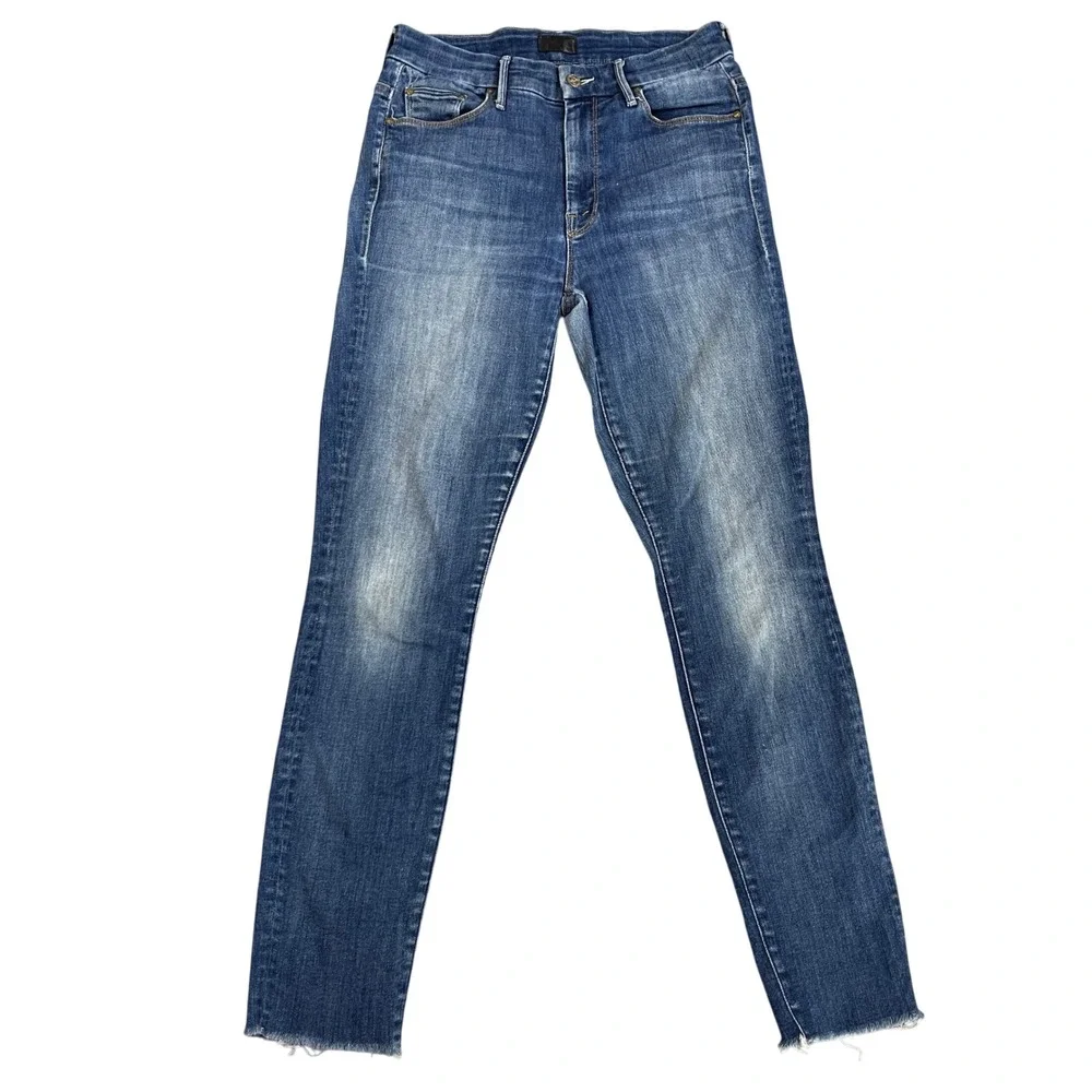 MOTHER High Waisted Looker Ankle Fray Skinny Jeans Womens‎ 26 Blue Denim